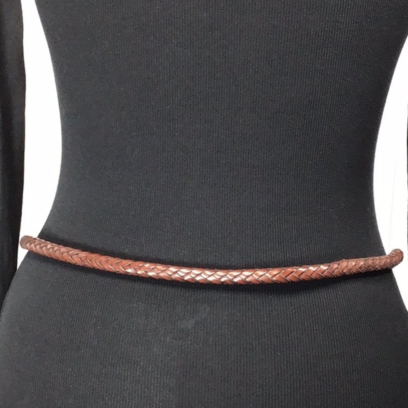 NWOT Talbots Dark Cognac Genuine Leather Braided Rope Ornate Silver Metal Buckle - Picture 4 of 8